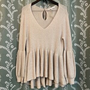 Lauren Conrad Oversized Knit Sweater Hi‎ Low Peplum Flowy Romantic Cottage XL 2X